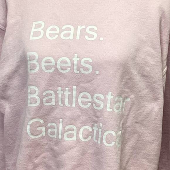 Womens Medium Parks & Rec Bears Beets Battlestar Gallactica Dwight Sweatshirt - Picture 2 of 5